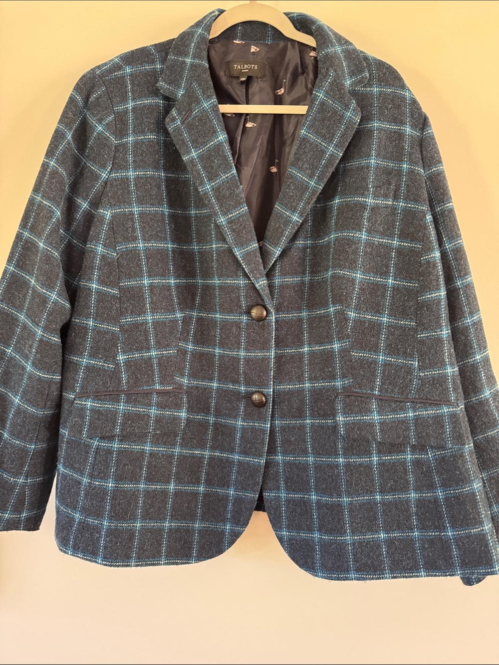 Talbots Navy Blazer with Light Blue Windowpane Check